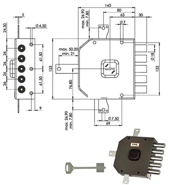 SERRATURA SIC.QUINTUPL.SX DM A415 MOIA A415SX MOIA SERR.LEGNO APPLICARE S MOIA SERRATURE