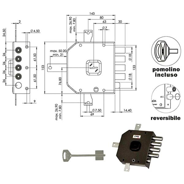 SERRATURA SIC.QUINTUPL.SX DM A416 MOIA A416SX MOIA SERR.LEGNO APPLICARE S MOIA SERRATURE