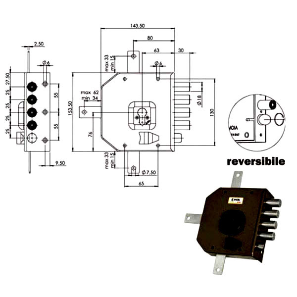 SERRATURA SIC.QUINTUPL.SX CIL. G456 MOIA G456SXB MOIA SERR.LEGNO APPLICARE S MOIA SERRATURE