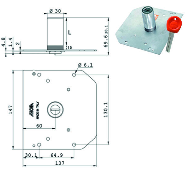 CILINDRO POMPA mm 70 d 30 J168/G4 MOIA J168/G4 MOIA GORGES E RICAMBI S MOIA SERRATURE