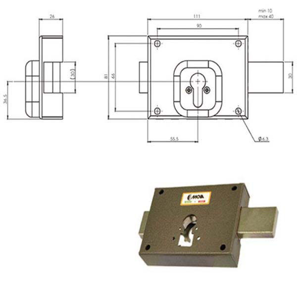 SERRATURA FERROGLIETTO CILINDRO 4 M 350 MOIA 350 MOIA SERR.LEGNO APPLICARE S MOIA SERRATURE
