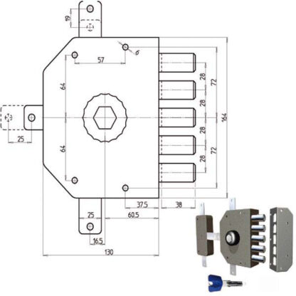 SERRATURA SIC.QUINTUPLICE SX POMPA         3300 CR 3300P-51NK55/29 CR SERR.LEGNO APPLICARE      S CR