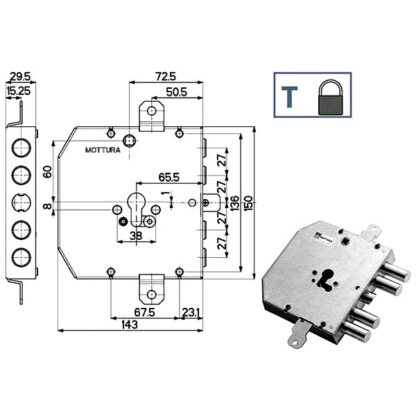 SERRATURA SIC.TRIPLICE               89E31 MOTTURA 89E310W27T MOTTURA SERR.BLINDATE        S MOTTURA