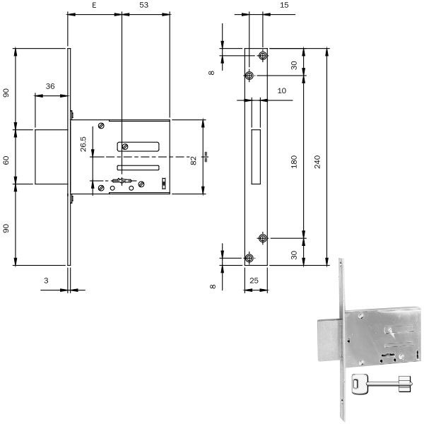 SERRATURA INFILARE FERRO DM E60 KA  661604N.K ISEO 661604N.K ISEO SERR.ALL/FERRO INFILARE S ISEO