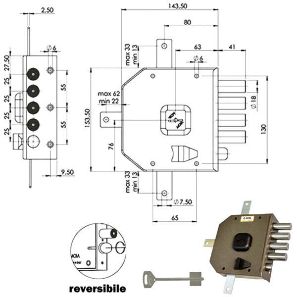 SERRATURA SIC.QUINTUPL.SX DM G416 MOIA G416SX MOIA SERR.LEGNO APPLICARE S MOIA SERRATURE