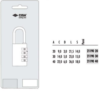 LUCCHETTO OTTONE mm 20 COMBINAZIONE  21190 CISA LL 21190.20.0 CISA LUCCHETTI               S CISA LL