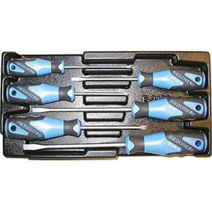 MODULI CON UTENSILI PER CARRELLI A TORRE Larghezza per profondità modulo mm 157,5x310.<br>Contenuto 6 pezzi escluso modulo:<br>1 pz. cadauno Art.982 SB da mm 100x4-125x5,5-150x6,5-175x8<br>1 pz. cadauno Art. 982SF Gr. PH 1 - 2 moduls with tools for tower-trolleys 1000G 16A