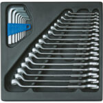 MODULI CON UTENSILI PER CARRELLI A TORRE Larghezza per profondità modulo mm 310x315.<br>Contenuto 25 pezzi escluso modulo:<br>1 sr. 875 G 17 (17 pz)<br>1 sr. 914 GH (8 pz) moduls with tools for tower-trolleys 1000G 2