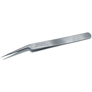 PINZETTE DI PRECISIONE PER ELETTRONICA INOSSIDABILI ANTIMAGNETICHE Tipo corto a punte sottilissime, oblique (Mod. 5A). inox tweezers for electronics 130M