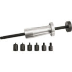 ESTRATTORI PER SPINE IN ASSORTIMENTO Completi di 6 inserti filettati nelle filettature M 3,4,5,6,8,10.<br>Peso massa battente 1,15 Kg. set of slide hammer for extracting dowel pins 1415M