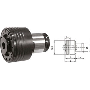 TESTINE A CAMBIO RAPIDO Adatte per maschiatori 1465 F 2 e 1472 G 2.<br>Dimensioni (mm): De=50 D=31 L1=30 L2=31 L3=35 L=34. quick change adaptors 1465Z