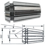 PINZE ELASTICHE DI ALTA PRECISIONE A GRANDE ESCURSIONE TIPO ER/ESX A NORMA DIN 6499-B/ISO 15488 Gr. 16.<br>Con capacità elastica di serraggio di mm 1 (0,5 per Ø serraggio mm 1-1,5). <br>Dimensioni (mm) D = 17 L = 27,5. collets for chucks 1561GC