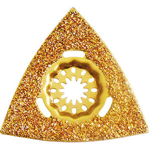 LAME OSCILLANTI E ACCESSORI CON ATTACCO STARLOCK PER UTENSILI MULTIFUNZIONE Raspe triangolari interamente rivestite di grani in METALLO DURO. Per utilizzo su calcestruzzo e piastrelle. starlock blades and accessories for multi-tools 1711LV