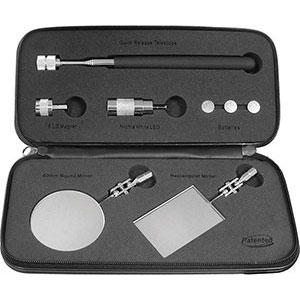 PRENDIVITI E SPECCHIETTI IN ASSORTIMENTO Composizione:<br>1 impugnatura telescopica con manico in materiale antiscivolo, lunghezza chiusa/aperta mm 180/660<br>1 inserto prendivite magnetico<br>1 inserto luce a LED ultra chiaro<br>1 inserto a specchietto snodato Ø mm 60<br>1 inserto a specchietto snodato rettangolare mm 64x42<br>3 batterie alcaline tipo L1154F per azionamento luce a LED.<br>Assortimento di 8 pz. in custodia plastica. lifters and mirrors in set 1883T