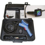 ENDOSCOPI Display a cristalli liquidi da 3,2" TFT.<br>Risoluzione dell'immagine a 7680 Pixel (320x240).<br>Lunghezza sonda metri 1.<br>Diametro obiettivo mm 17.<br>Angolo visuale da 0° a 180°.<br>Capacità scheda max 8 GB.<br>Alimentazione con 1 batteria al Litio da 3,7 V / 2000 mA.<br>Alta luminosità e 10 livelli di regolazione della luce LED. Uscita USB, collegamento con presa TV-OUT.<br>Dimensioni: mm 240x160x100. Peso: grammi 584. endoscopes 1884GZE