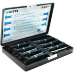 GIRAVITI PER ELETTRONICA E MECCANICA FINE LINEA WITTRON Composizione:<br>1 pz. x tipo Art. 1912 GH x 2,5 - 3 - 3,2 - 3,5 - 4 - 5 - 5,5.<br>In cofanetto. screwdrivers line Wittron 1912GZ