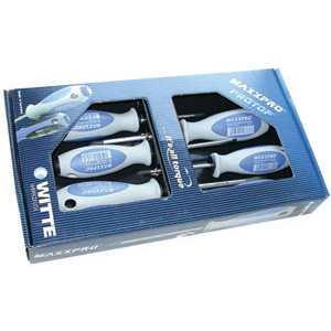 GIRAVITI LINEA MAXXPRO IN ASSORTIMENTO Composizione di 6 pezzi:<br>1 giravite punta piana Art. 1932 GLx100B<br>1 giravite punta piana Art. 1932 GLx125A<br>1 giravite punta a croce PH Art. 1932 GBx1<br>1 giravite punta a croce PH Art. 1932 GBx2<br>1 giravite punta a croce PZ Art. 1932 GFx1<br>1 giravite punta a croce PZ Art. 1932 GFx2.<br>In scatola di cartone<br>L'assortimento screwdrivers' line "MAXXPRO" sets 1948GH