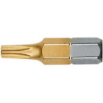 BITS CON ATTACCO ESAGONALE 1/4" DIN 3126 C 6,3 PER AVVITATORI E TRAPANI Tipo ad impronta TORX. Con rivestimento TIN giallo per la massima durata. Lunghezza totale mm 25. blades for electric drills 1991GLT 15