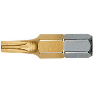 BITS CON ATTACCO ESAGONALE 1/4" DIN 3126 C 6,3 PER AVVITATORI E TRAPANI Tipo ad impronta TORX. Con rivestimento TIN giallo per la massima durata. Lunghezza totale mm 25. blades for electric drills 1991GLT