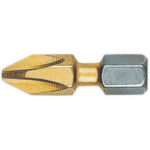 BITS CON ATTACCO ESAGONALE 1/4" BITFLEX PER AVVITATORI E TRAPANI Taglio a croce Phillips. Con rivestimento TIN giallo per la massima durata. Lunghezza totale mm 25. blades for electric drills 1992GR 3