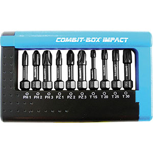 BITS ATTACCO 1/4" DIN 3126 IN ASSORTIMENTO Composizione di 10 pezzi:<br>1 bit a croce Phillips Art. 1994RAx1<br>1 bit a croce Phillips Art. 1994RAx2<br>1 bit a croce Phillips Art. 1994RAx3<br>1 bit a croce Pozidriv Art. 1994RBx1<br>1 bit a croce Pozidriv Art. 1994RBx2<br>1 bit a croce Pozidriv Art. 1994RBx3<br>1 bit a impronta TORX Art. 1994REx15<br>1 bit a impronta TORX Art. 1994REx20<br>1 bit a impronta TORX Art. 1994REx25<br>1 bit a impronta TORX Art. 1994REx30<br>L'assortimento completo. bits sets 2018G