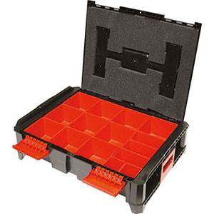 CASSETTE PORTAUTENSILI MODULARI IN ABS Dimensioni cassetta mm 464x335x142h.<br>Cassetta Art. 2088 A con spugna nel coperchio, 15 vaschette estraibili, dimensioni: 10 pz. mm 98x98x72h, 3 pz. mm 98x49x72h, 2 pz. mm 49x49x72h. abs box on box system 2088D