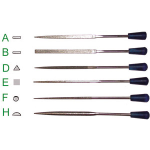LIME AD AGO DIAMANTATE PER METALLI Lunghezza totale mm 140 (sup. diamant. mm 70). Grana media (D126). Gambo Ø mm 3. diamond needle files 2310G