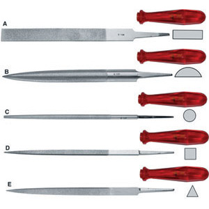 LIME DIAMANTATE Lunghezza mm 150 (superficie diamantata mm 110). Grana media (D126). Con manico in plastica. diamond files with shank 2375G