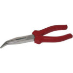 PINZE CON TRONCHESE BECCHI MEZZOTONDI CURVI Testa cromata e impugnature isolate. long chain nose pliers, 45° bended nose 252B 200