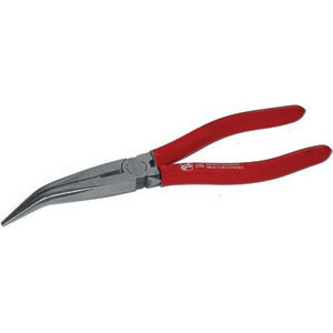 PINZE CON TRONCHESE BECCHI MEZZOTONDI CURVI Testa pulita e impugnature plastificate. long chain nose pliers, 45° bended nose 252GD