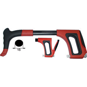 ARCHETTI PER SEGHE Tipo industriale, fisso, robustissimo, rigido, ergonomico, in doppia fusione di alluminio. Impugnatura e appoggiamano rivestiti in gomma morbida per rendere la presa piu' efficace e comoda. Regolazione della tensione della lama mediante rotellina godronata, che fissa inizialmente la tensione desiderata. Bloccaggio/sbloccaggio rapido a leva posta nell'impugnatura per le successive operazioni di sostituzione della lama. Possibilita' di tagli a 45°/90° rapidi e precisi. hack saws 2613L