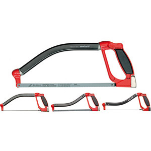 ARCHETTI PER SEGHE Tipo professionale, con archetto fisso in robusto tubo piatto, rigido, RIVOLTABILE, per tagli anche in luoghi di difficile accesso. Impugnatura in gomma morbida per rendere la presa più efficace e comoda. Regolazione della tensione della lama mediante rotazione della parte inferiore dell’impugnatura. Possibilità di tagli a 0°/90° rapidi e precisi. Fornito con lama bimetallica a 24 denti per pollice. hack saws 2613T