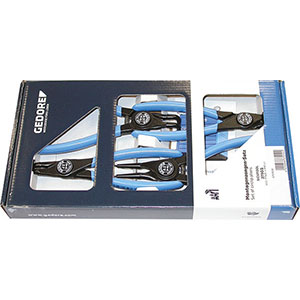 PINZE PER ANELLI DI FERMO IN ASSORTIMENTO Composizione di 4 pezzi:<br>1 pinza Art. 274 GA x 180<br>1 pinza Art. 275 GA x 170<br>1 pinza Art. 276 GA x 175<br>1 pinza Art. 277 GA x 165<br>In scatola di cartone pliers for circlips set 279GS