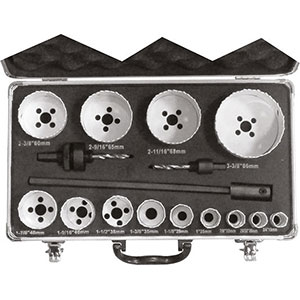 SEGHE A TAZZA IN ASSORTIMENTO Numero seghe a tazza: 13<br>Misure seghe a tazza Art. 3078 GS: mm 19-20-22-25-29-35-38-40-48-60-65-68-86<br>Attacchi Art. 3078 GT: Gr. 1 pz. 1<br>Attacchi Art. 3078 GT: Gr. 2 pz. 1<br>Prolunga Art. 3078 GV 1 pz.<br>In valigetta in alluminio. hole cutter sets 3078GZ 16