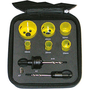 SEGHE A TAZZA IN ASSORTIMENTO Numero seghe a tazza: 6<br>Misure seghe a tazza Art. 3078 GSC: mm 16-20-25-32-40-51<br>Attacchi Art. 3078 GTC: Gr. 2 pz. 1<br>Attacchi Art. 3078 GTC: Gr. 3 pz. 1<br>Custodia in EVA. hole cutter sets 3078GZ 58