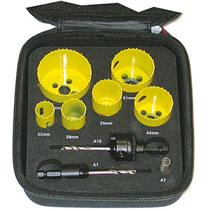 SEGHE A TAZZA IN ASSORTIMENTO Numero seghe a tazza: 6<br>Misure seghe a tazza Art. 3078 GSC: mm 22-29-35-44-51-64<br>Attacchi Art. 3078 GTC: Gr. 2 pz. 1<br>Attacchi Art. 3078 GTC: Gr. 3 pz. 1<br>Custodia in EVA. hole cutter sets 3078GZ 60