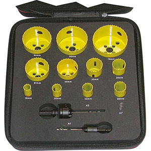 SEGHE A TAZZA IN ASSORTIMENTO Numero seghe a tazza: 11<br>Misure seghe a tazza Art. 3078 GSC: mm 16-20-22-25-29-35-44-51-64-68-76<br>Attacchi Art. 3078 GTC: Gr. 2 pz. 1<br>Attacchi Art. 3078 GTC: Gr. 4 pz. 1<br>Custodia in EVA. hole cutter sets 3078GZ 63