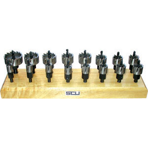 FRESE A TAZZA IN ASSORTIMENTO Composizione:<br>16 frese a tazza Art. 3079 SA da mm 15-16-17-19-21-22-25-26-27-28-30-32-35-38-40-50.<br>Su espositore in legno. hole cutter sets 3079V