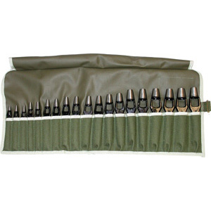 FUSTELLE IN SERIE Composizione:<br>19 fustelle a cavallotto da mm 2-3-4-5-6-7-8-9-10-11-12-13-14-15-16-17-18-19-20.<br>In borsa arrotolabile. punching tools sets 3081S