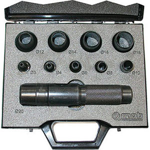 FUSTELLE IN SERIE Serie di 10 fustelle da mm 3-4-6-8-10-12-14-16-18-20<br>L’assortimento in cassetta con impugnatura. punching tools sets 3090GA