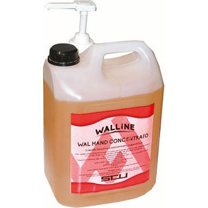 PRODOTTI LAVAMANI WAL HAND CONCENTRATO<br>Liquido lavamani concentrato superattivo per l'impiego specifico negli ambienti di lavoro in cui il tipo di sporco risulta particolarmente tenace. Dermocompatibile, risponde alle normative sui prodotti cosmetici. Utilizzato nelle officine meccaniche, officine di riparazione auto, industrie ecc. products for hands 3101R