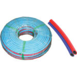 TUBI PER SALDATURA Tipo binato, per acetilene/ossigeno, Ø mm 9/6,3. Colore rosso/blu.<br>Adatto per guarniture e componenti orig. EWO e altre produzioni.<br>In rotoli da m 40 c.ca. indivisibili. welding hoses 3185G