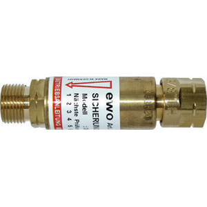 VALVOLE DI SICUREZZA PER OSSIACETILENE E PROPANO Tipo adatto per acetilene, propano, butano, idrogeno, argon ed elio. Con collegamento al riduttore.<br>Attacchi maschio/femmina G 3/8" sin. valves for oxygen-acetylene and propane 3246GF