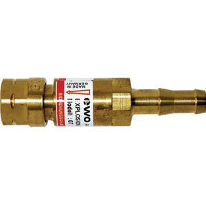 VALVOLE DI SICUREZZA PER OSSIACETILENE E PROPANO Tipo adatto per acetilene, propano, butano, idrogeno, argon ed elio. Con collegamento al cannello.<br>Attacchi portagomma/femmina mm 9/G 3/8" sin. valves for oxygen-acetylene and propane 3246GP