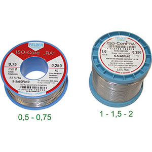 SALDATURA A STAGNO E A PIOMBO Lega 60% di stagno. In confezioni indivisibili da 1 kg (corrispondenti a 4 matasse da kg 0,250). soldering wire 3361GM