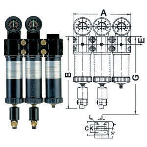 FILTRI A MASSIMA PURIFICAZIONE SISTEMA EWOBLOC Gruppo a 3 unità composto dai gruppi filtro Art. 3473 GA - 3473 GB - 3473 GC.<br>Completo. spare parts for big air treatment units filtersystem V-M-A 3473GL