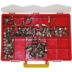 FASCETTE STRINGITUBI A VITE IN ASSORTIMENTO Composizione:<br>20 fascette Art. 3474 BN 8-12<br>30 fascette Art. 3474 BN 8-16<br>20 fascette Art. 3474 BN 12-20<br>20 fascette Art. 3474 BN 16-25<br>10 fascette Art. 3474 BN 20-32.<br>Assortimento completo. hose clamps in sets 3474PA