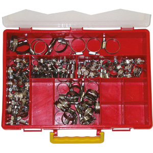 FASCETTE STRINGITUBI A VITE IN ASSORTIMENTO Composizione:<br>20 fascette Art. 3474 BN 8-12<br>30 fascette Art. 3474 BN 8-16<br>20 fascette Art. 3474 BN 12-20<br>20 fascette Art. 3474 BN 16-25<br>10 fascette Art. 3474 BN 20-32.<br>Assortimento completo. hose clamps in sets 3474PA