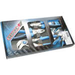 PINZE E TRONCHESI IN ASSORTIMENTO Composizione di 3 pezzi:<br>1 pinza Art. 345 G x 180<br>1 pinza regolabile Art. 362 GL x 250<br>1 tronchese Art. 573 GB x 160<br>In scatola di cartone. pliers and cutters sets 347GF