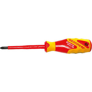 UTENSILI ISOLATI SECONDO LE NORME VDE Lama in acciaio CROMO-VANADIO. Impugnatura in materiale bicomponente. Punta nera. insulated and officially controlled tools under voltage-VDE 353GT